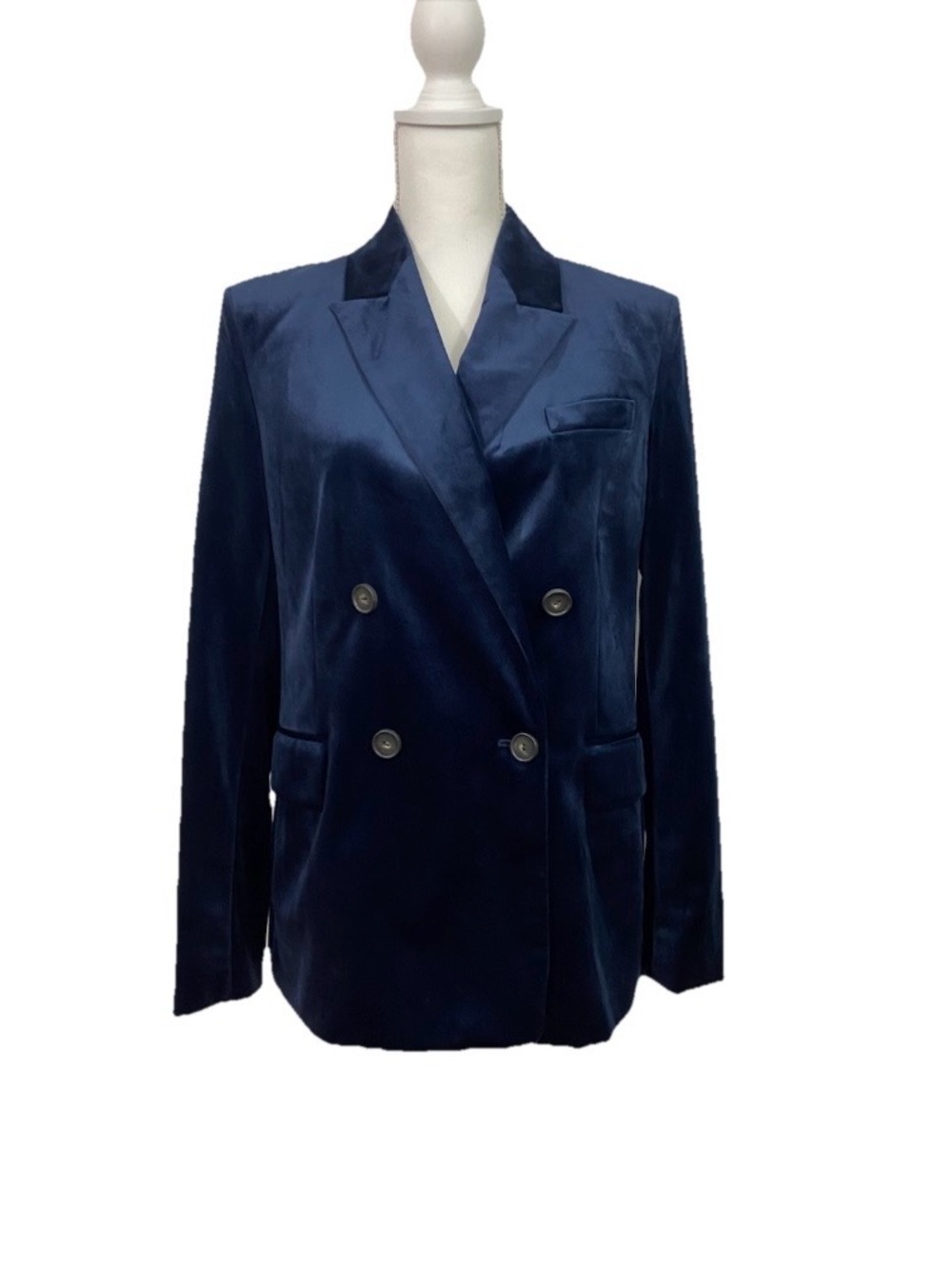 Vince Women's Velvet Classic Double Breasted Blue Blazer Sz 10 Luxe Old Money - Picture 2 of 13